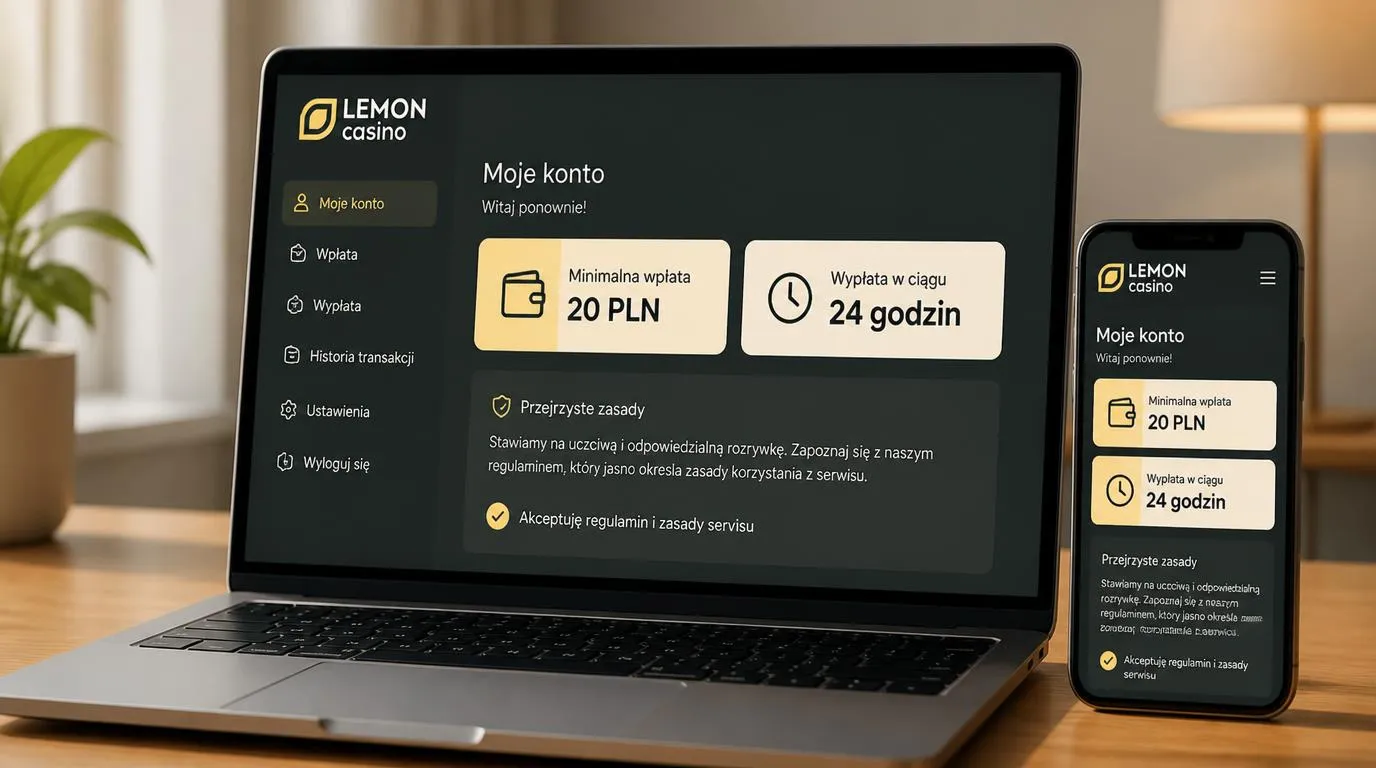 Ekran kasyna z minimalną wpłatą 20 PLN i informacją o wypłacie w ciągu 24 godzin