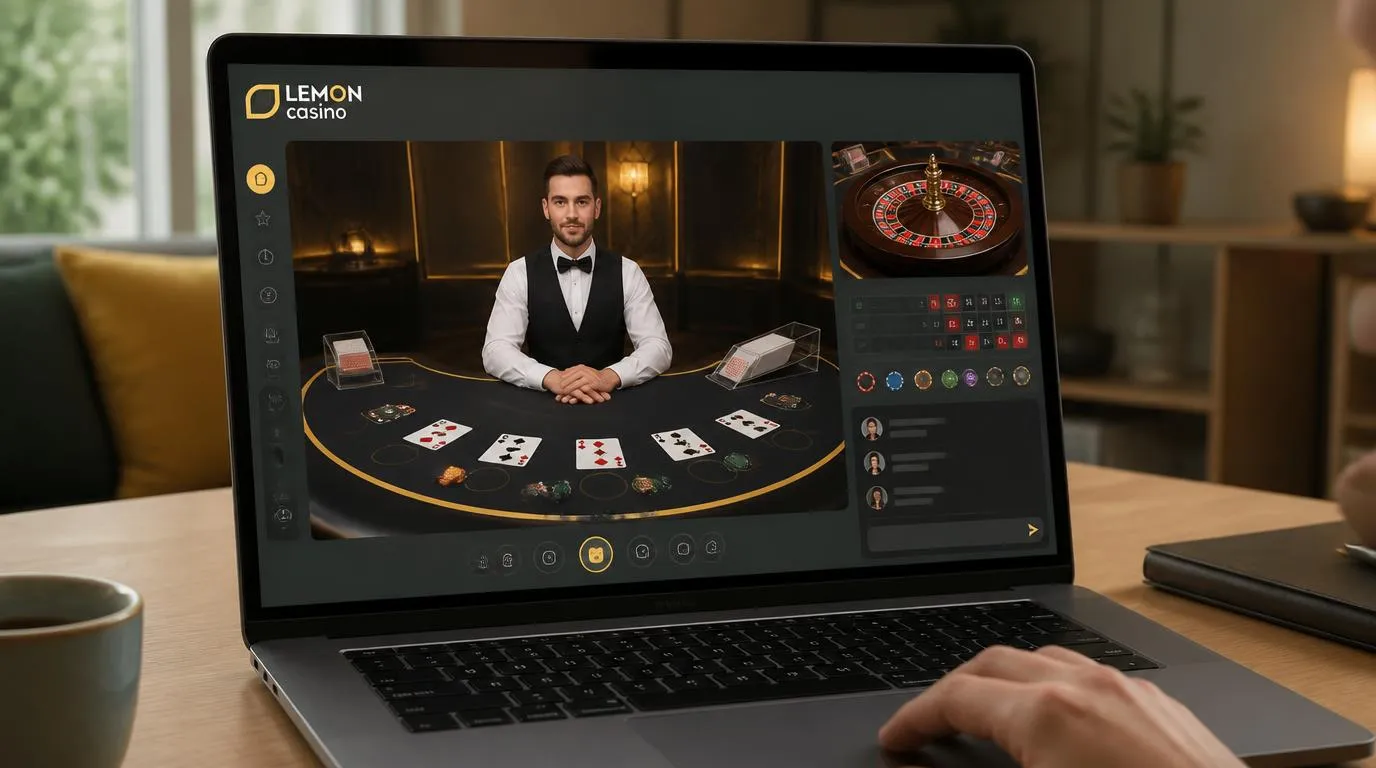 Ekran kasyna na żywo z krupierem przy stole do blackjacka i podglądem ruletki